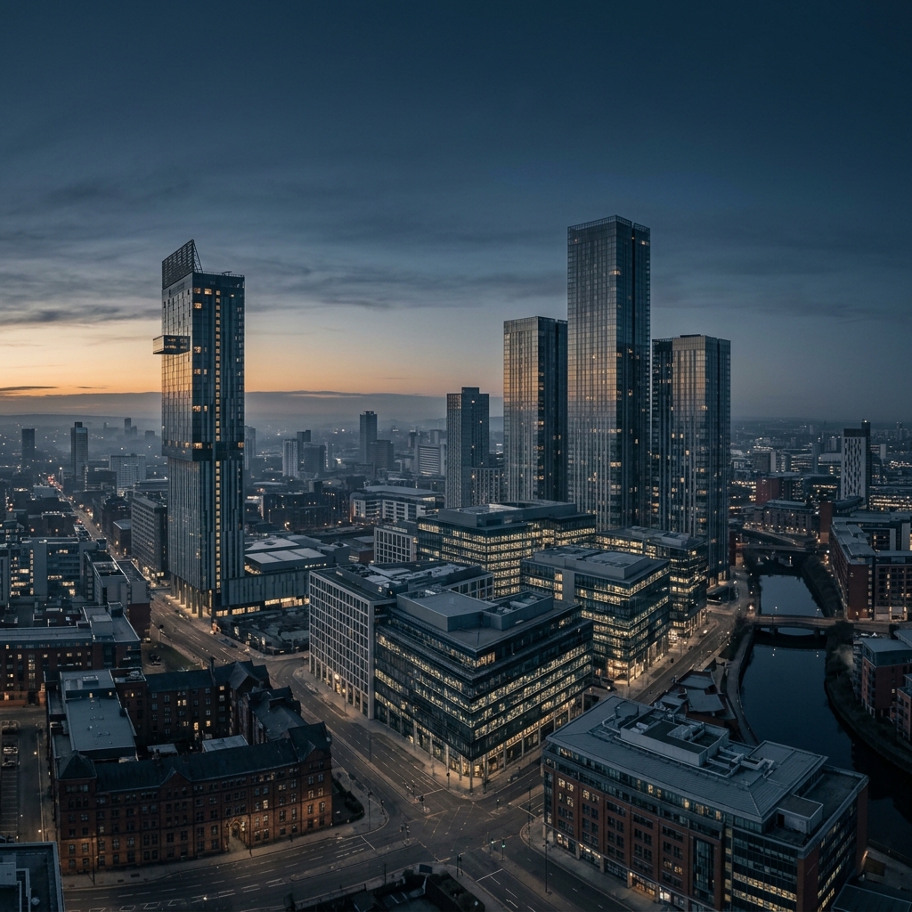 Manchester skyline and polygraph test venue