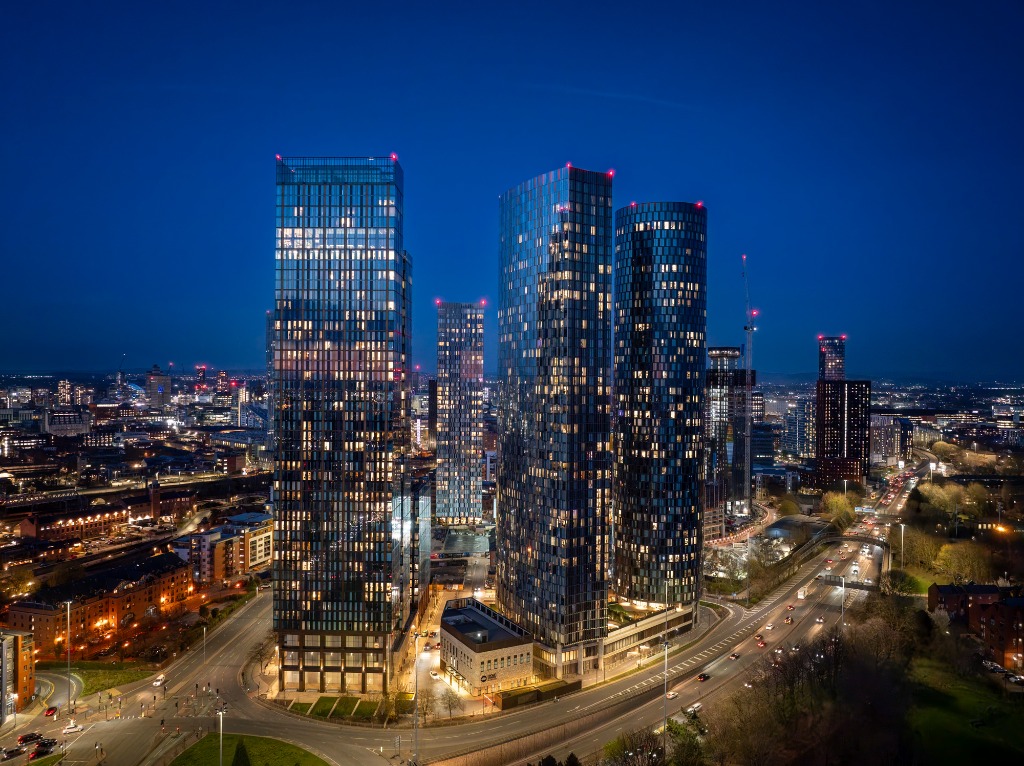 Manchester city skyline at night - lie detector test location by Dr Keith Ashcroft