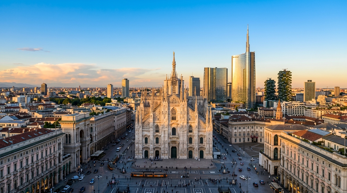 Milan skyline panorama with Duomo di Milano and Porta Nuova district