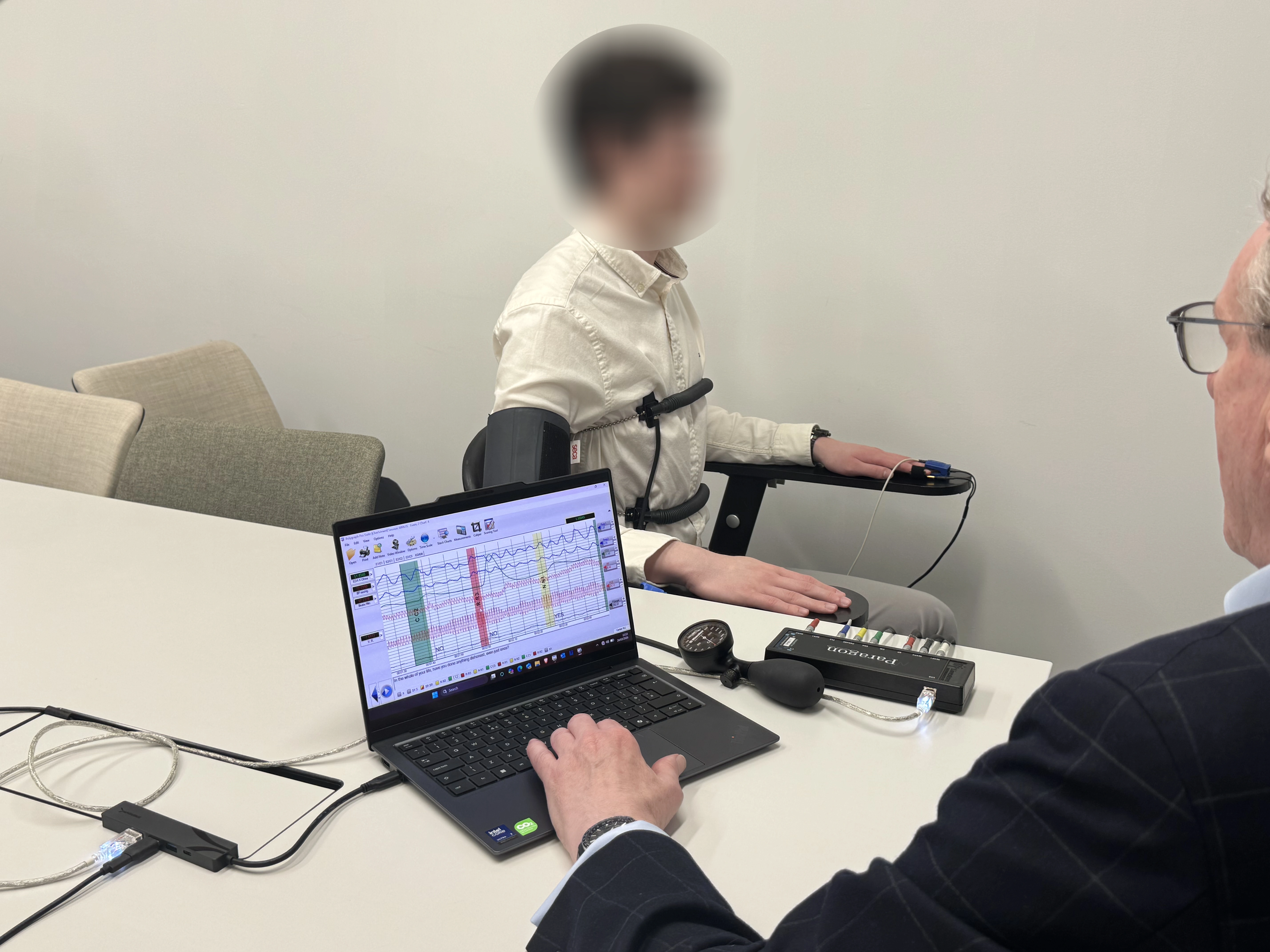 Polygraph examination equipment and instrumentation during a professional assessment